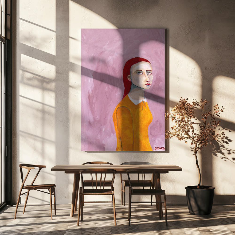 Lady in the Yellow Dress and pink background | Canvas
