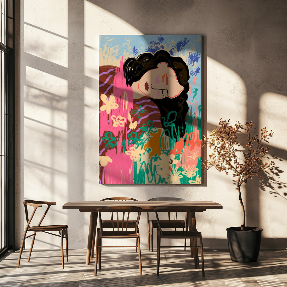 Expressive Figure Surrounded By Colorful Flowers | Canvas