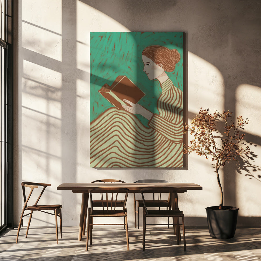 Lady reading striped dress | Canvas