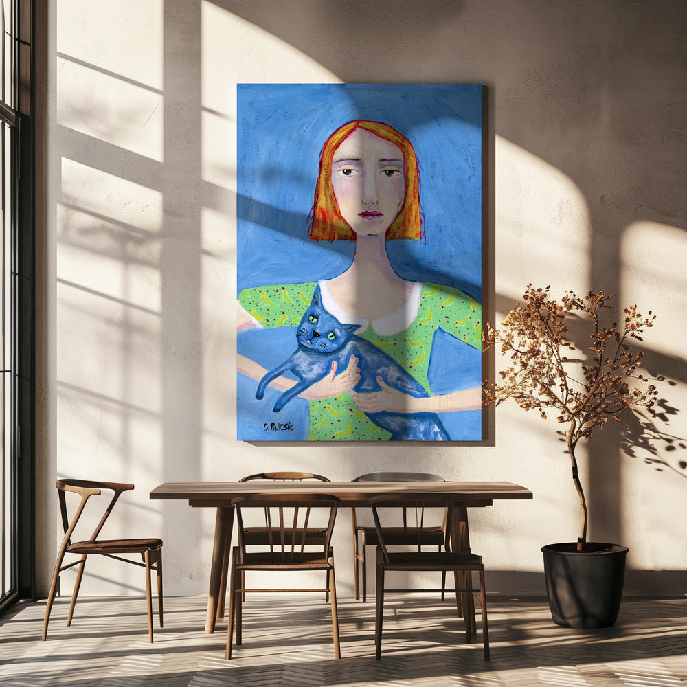 Lady with the Blue Cat | Canvas