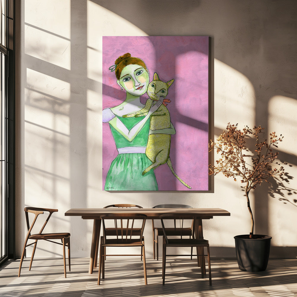 Lady with yellow cat | Canvas