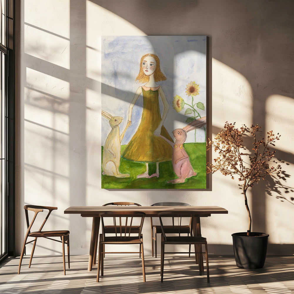 Girl with her rabbits | Canvas