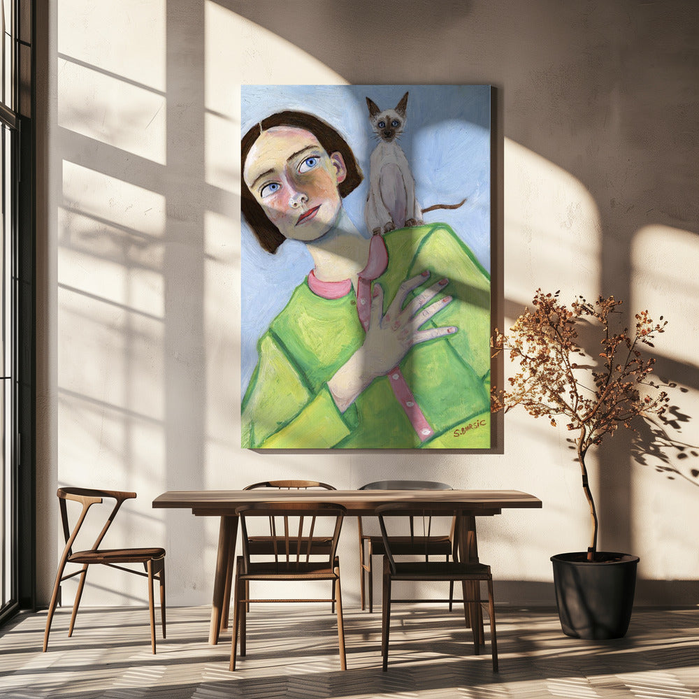 Girl with cat on shoulder | Canvas