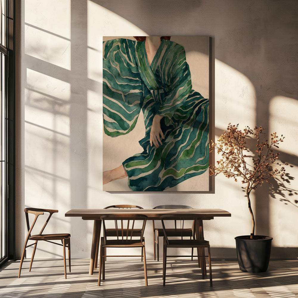 Green Kimono Flow | Canvas