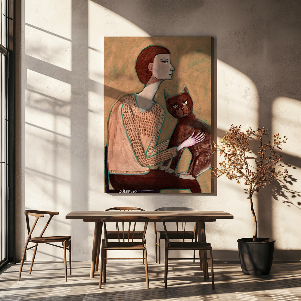 Woman with cat | Canvas