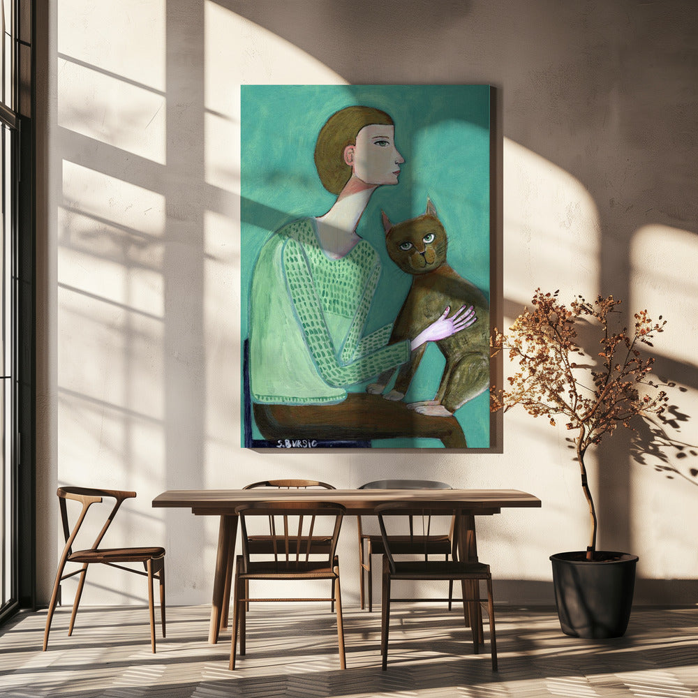 Woman with cat | Canvas