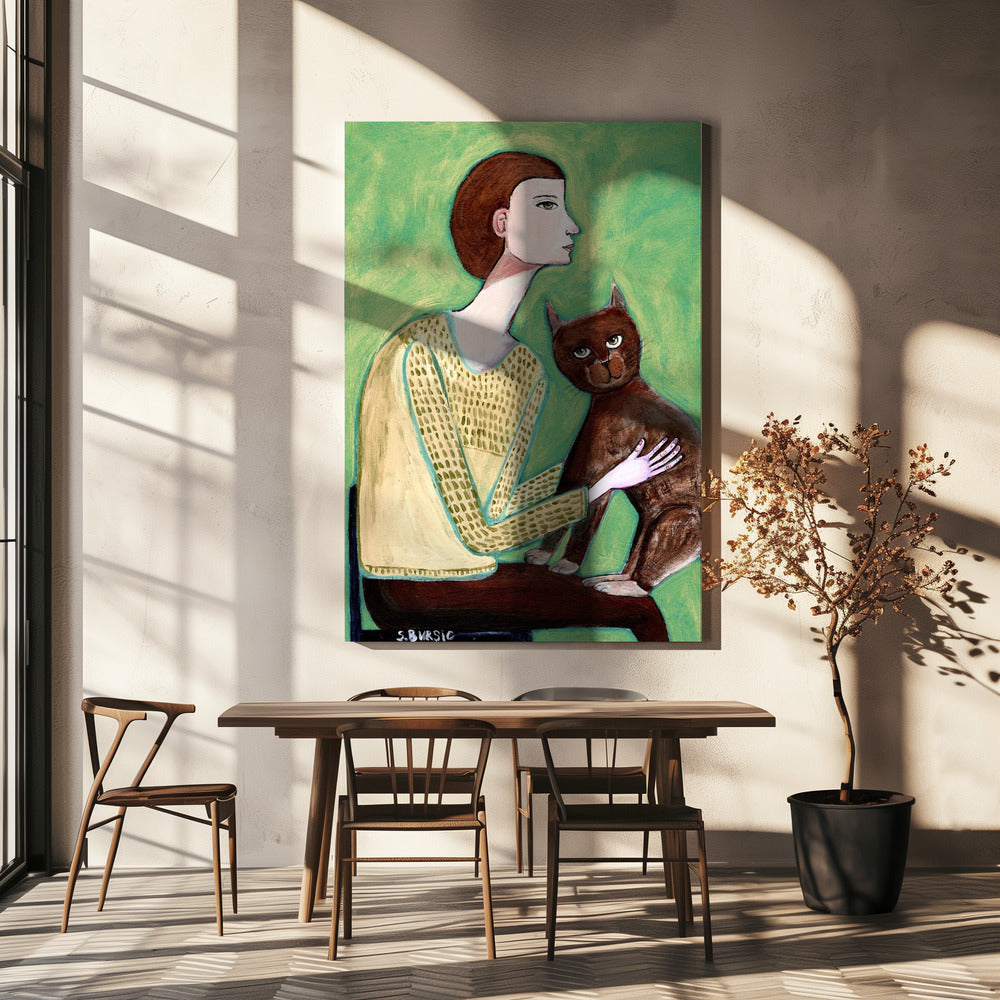 Woman with cat | Canvas