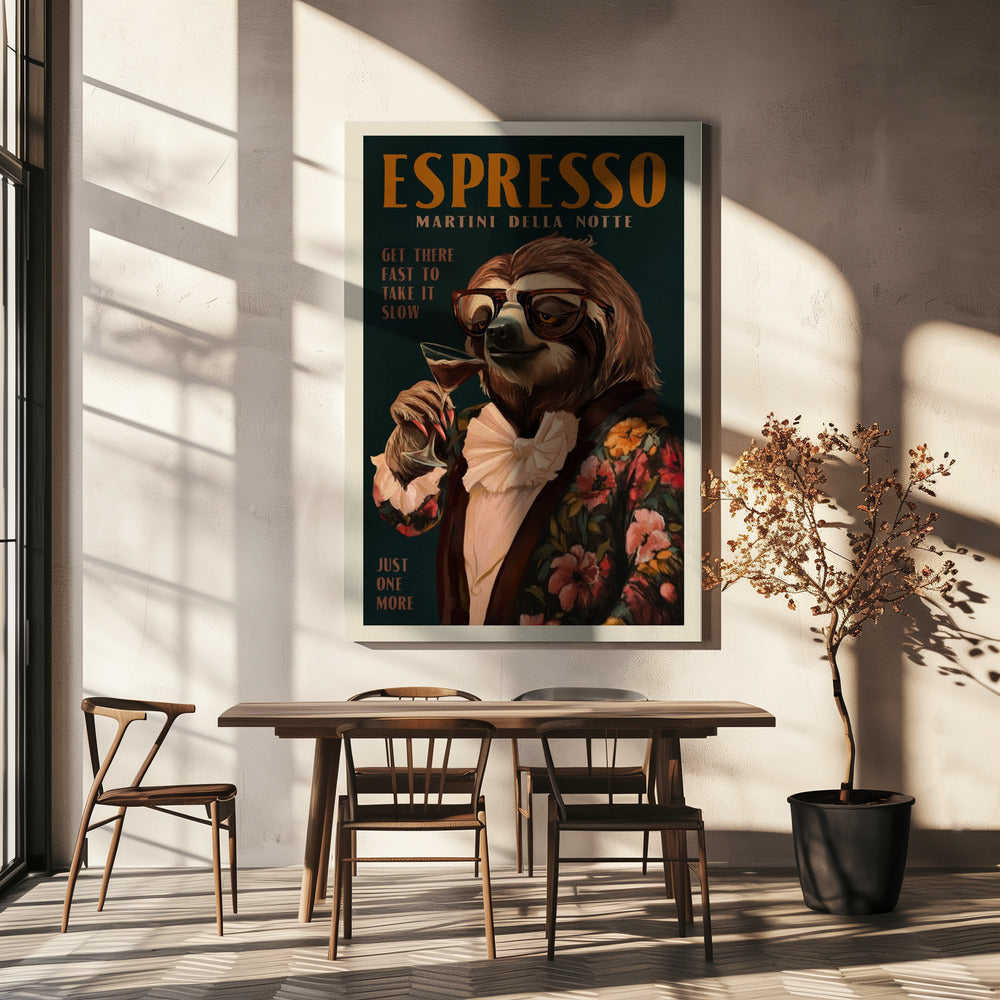 Art Deco Espresso Martini Drinking Sloth | Canvas