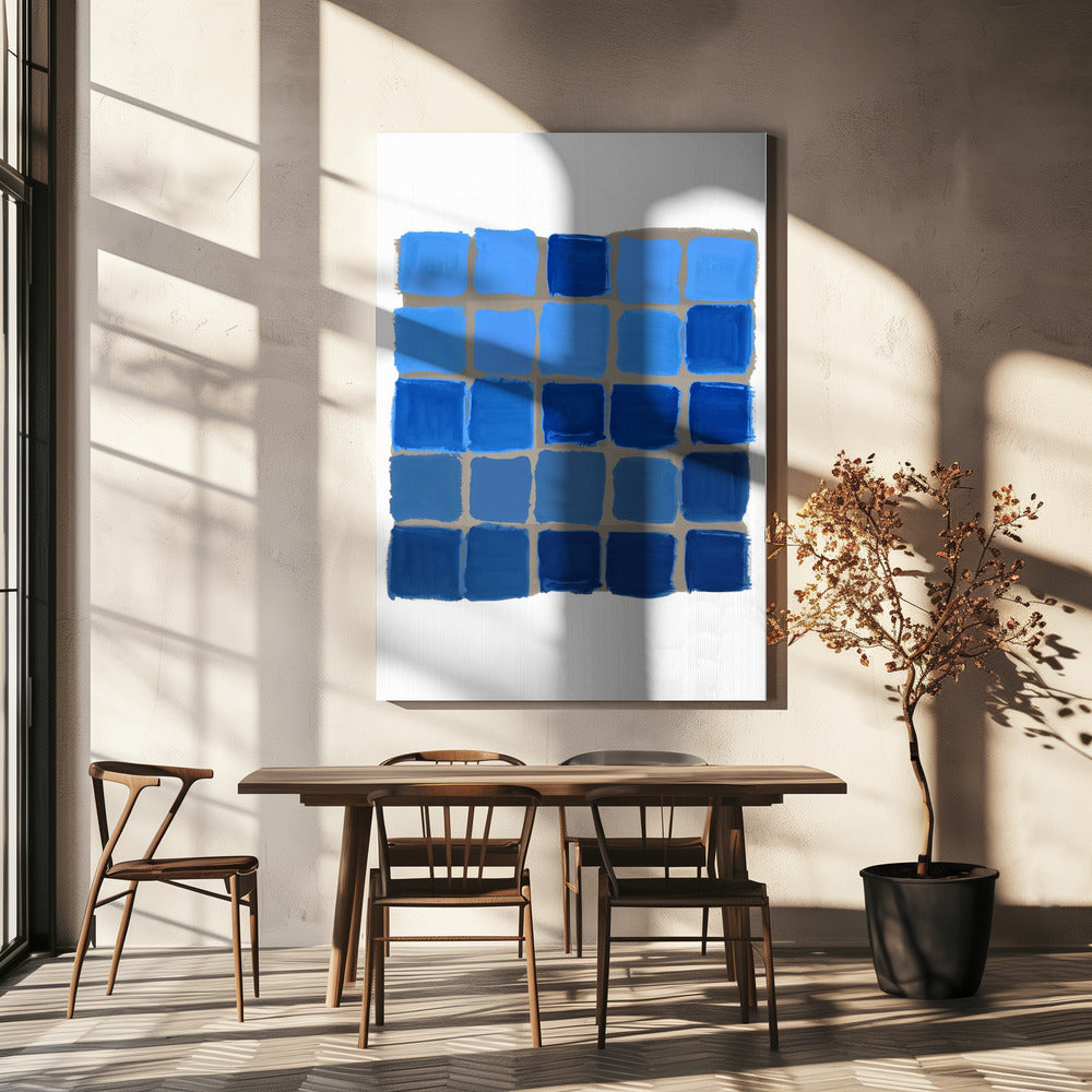 Blue Checkered Square Print | Canvas