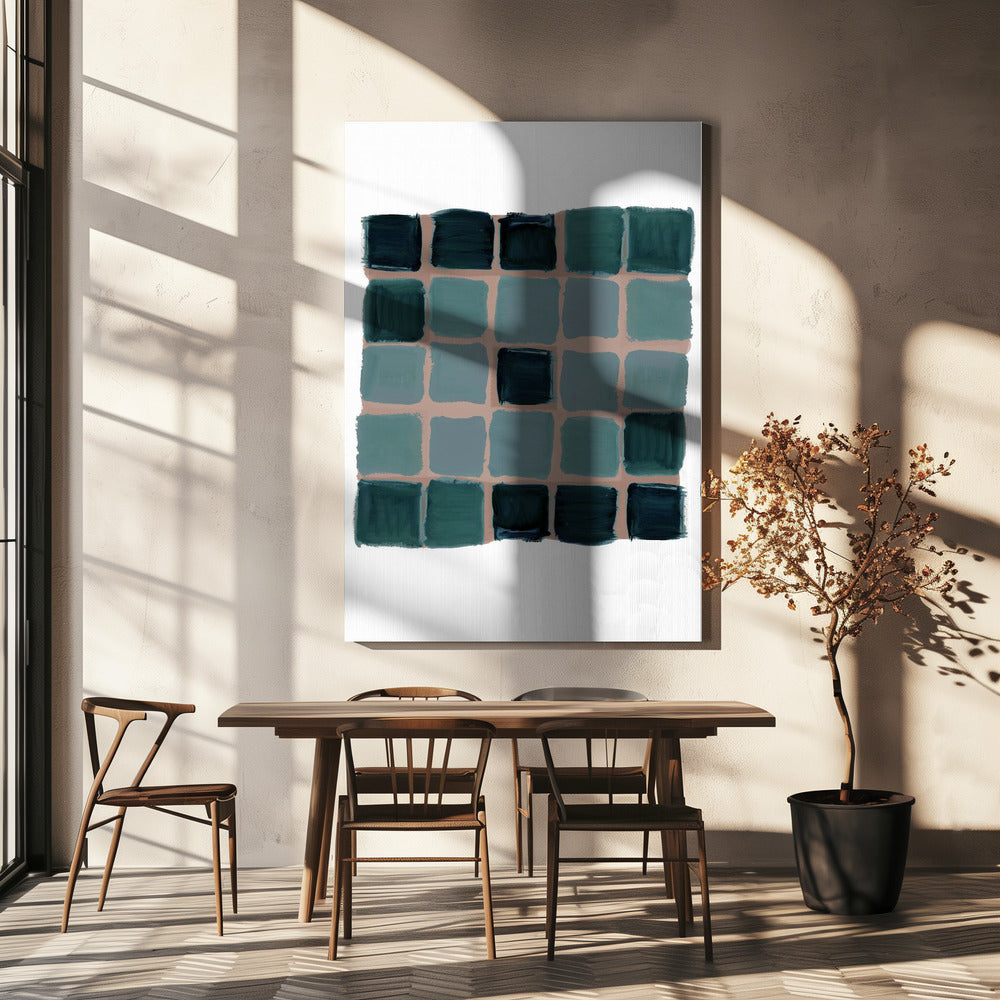 Teal Checkered Square Print | Canvas