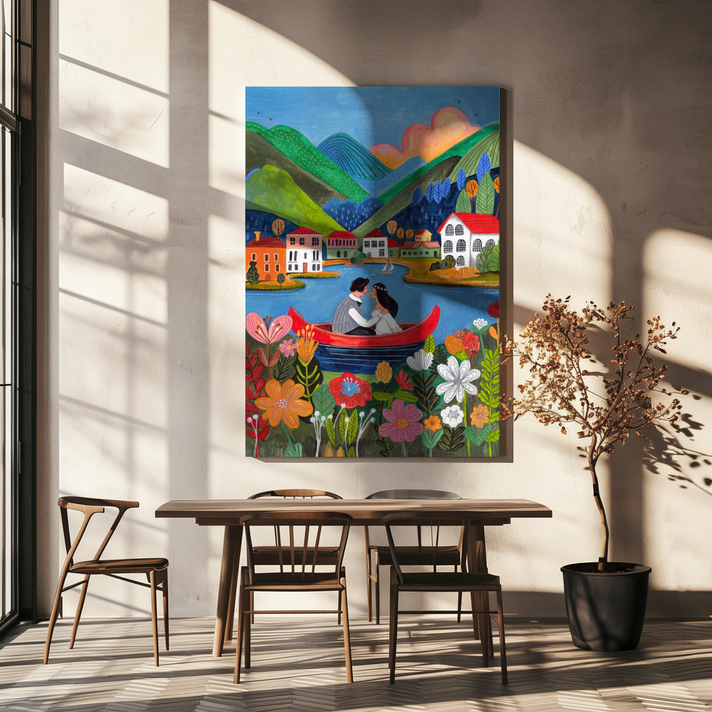 Just Married Couple in a boat | Canvas