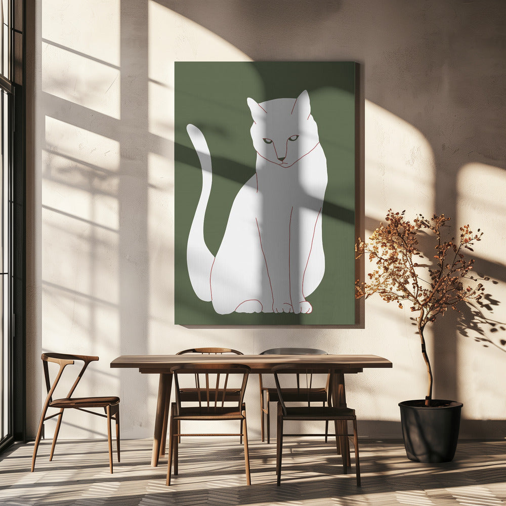 White and green cat | Canvas