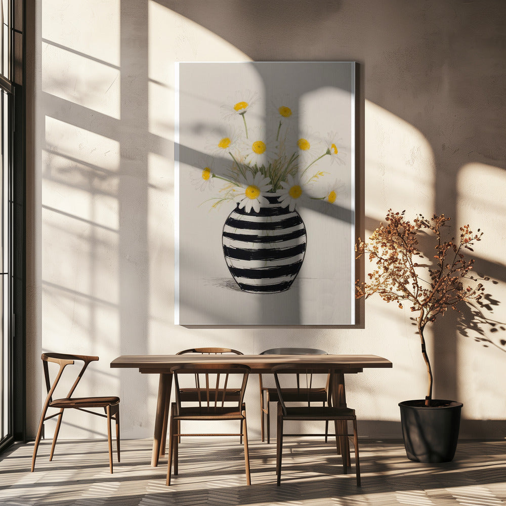 Striped Vase Daisies | Canvas