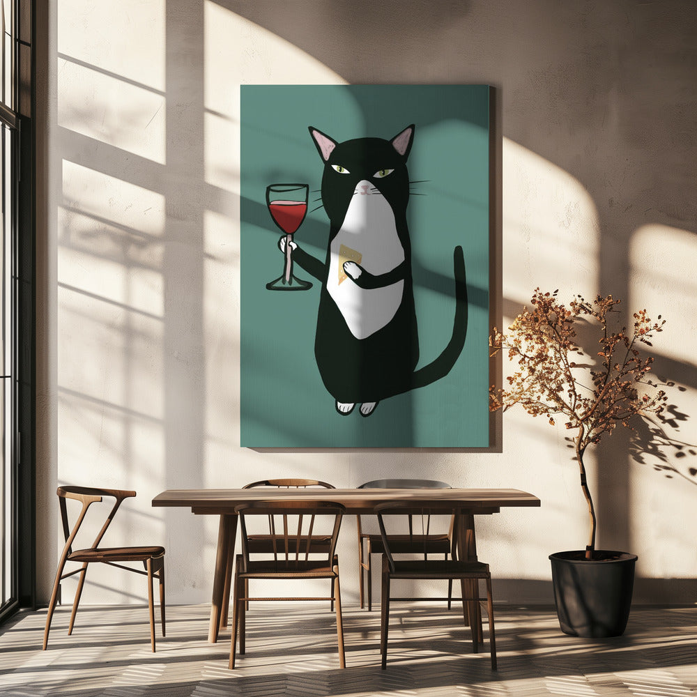 Cat with wine | Canvas