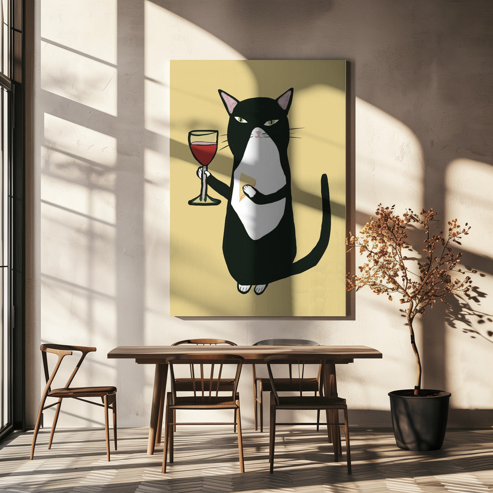 Cat with wine | Canvas