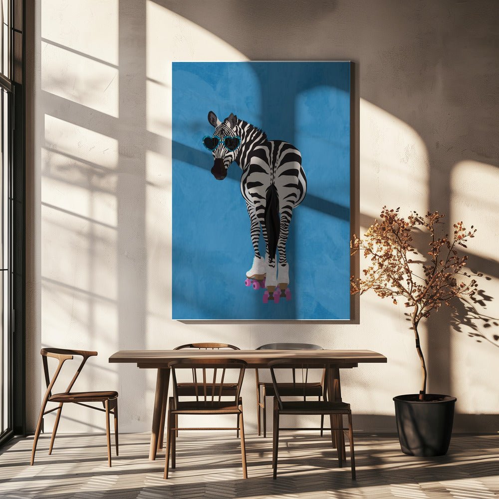 Rollerskating Zebra blue | Canvas