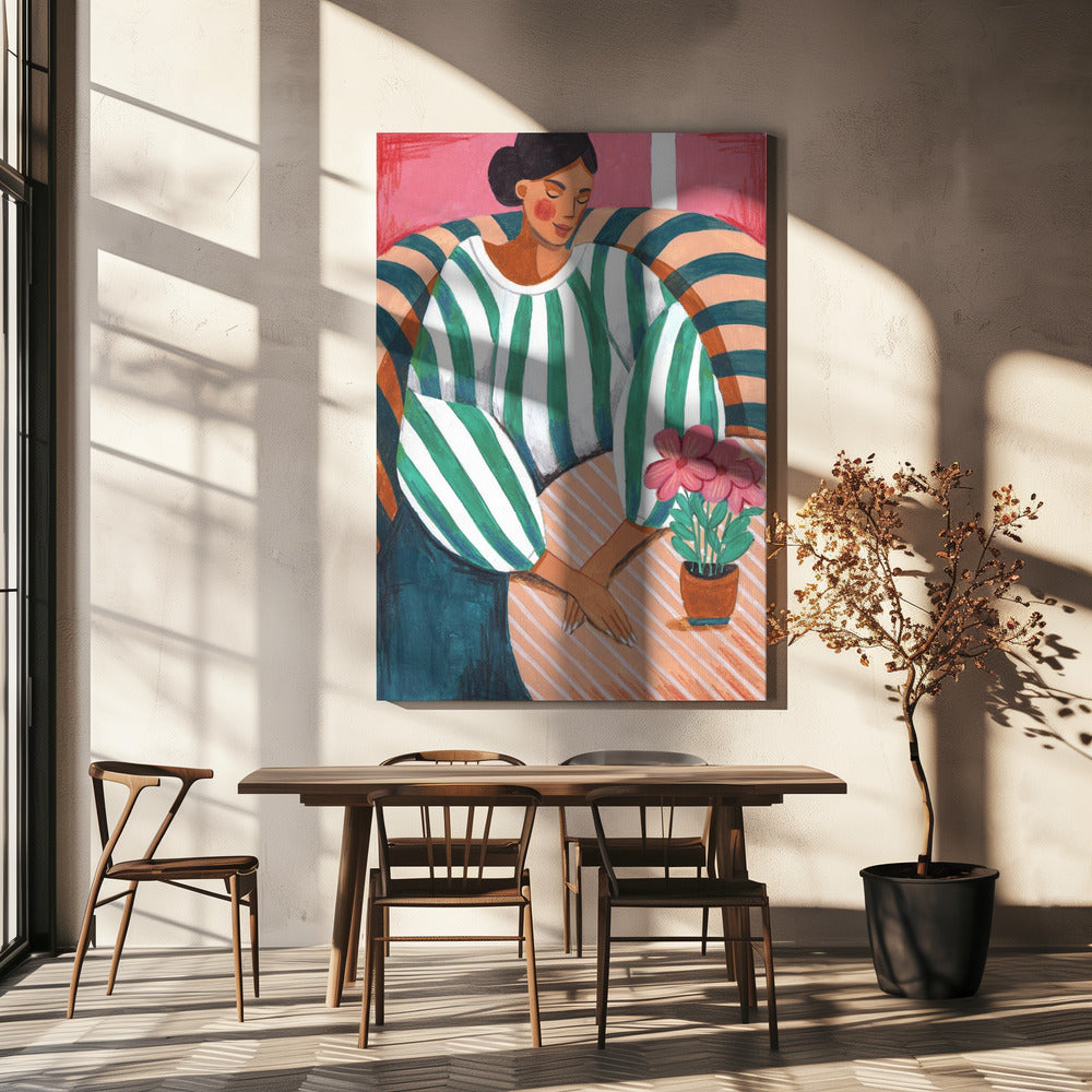 Woman in stripes in thought | Canvas