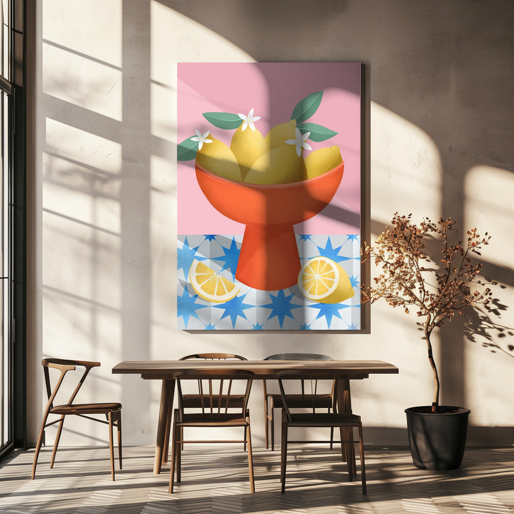 Lemons in a Red Pedestal Bowl | Canvas