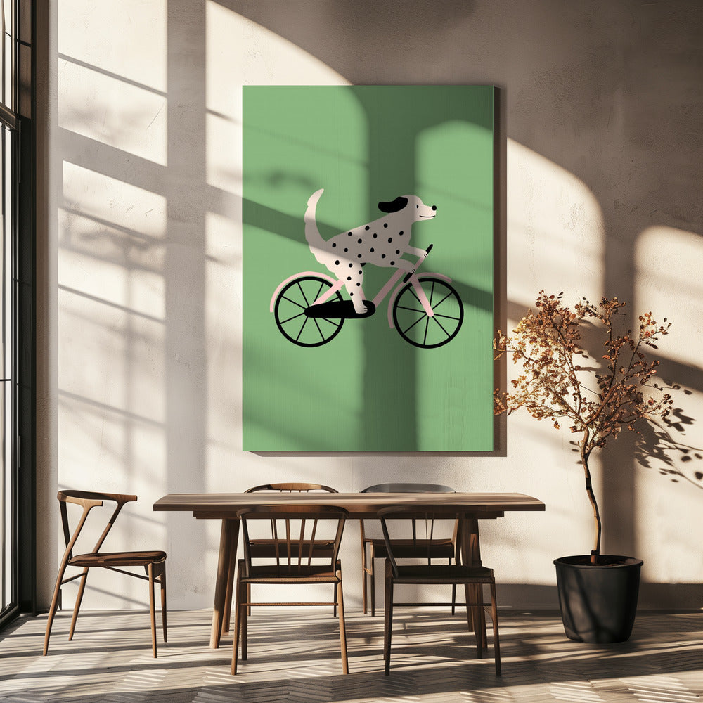Spotted Dog Riding a Bicycle | Canvas