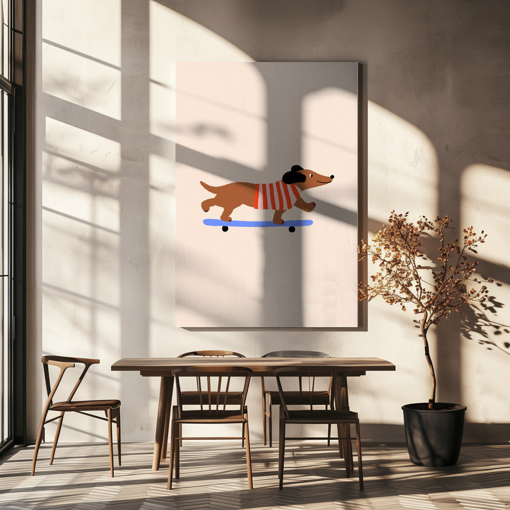 Dachshund on Skateboard | Canvas