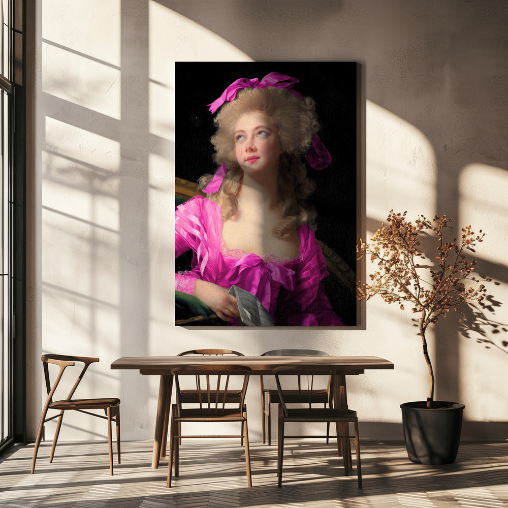 Woman in a Vibrant Pink Gown and Ribbon | Canvas
