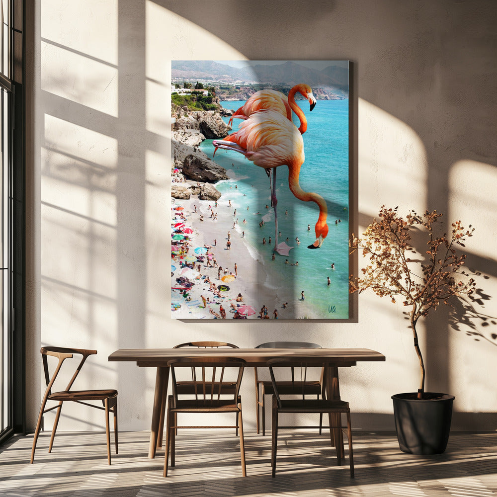 Flamingos On the Beach | Canvas