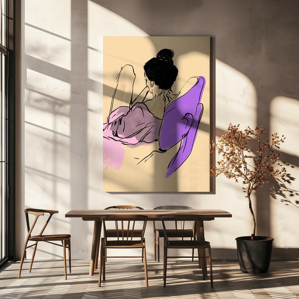 Reclining Woman Draped in Fluid Purple and Pink Tones | Canvas