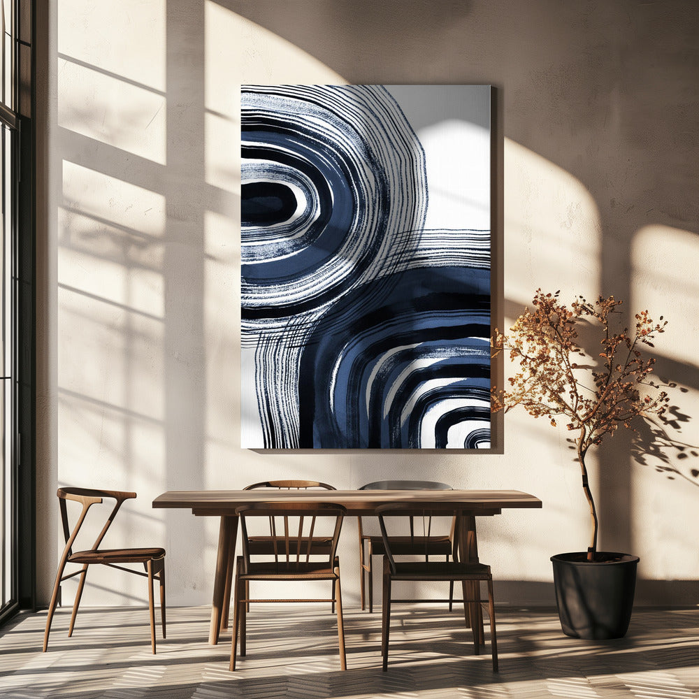 Concentric Blue and Black Brushstrokes | Canvas