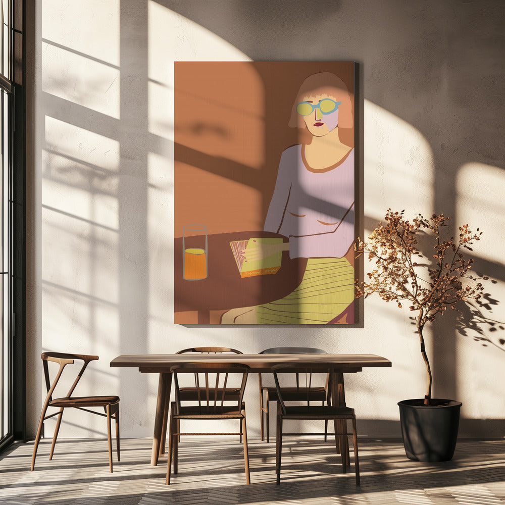 Lady reading with drink | Canvas