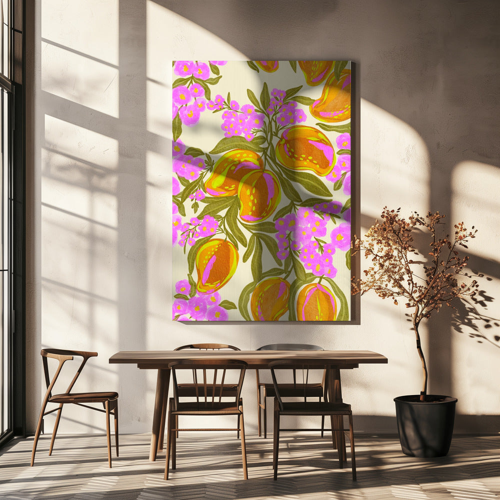 Tropical Theme With Lush Mangoes And Flowers | Canvas