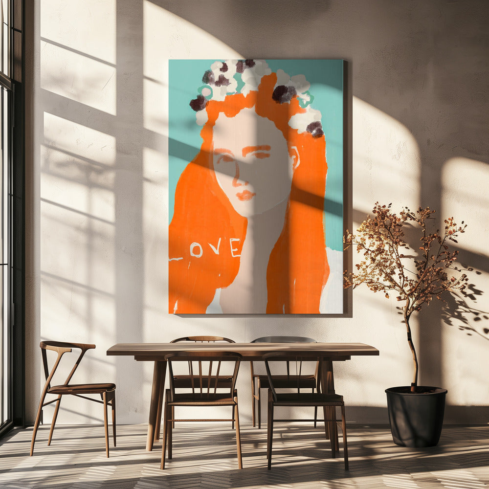 Woman with Orange Hair Adorned with Flowers | Canvas