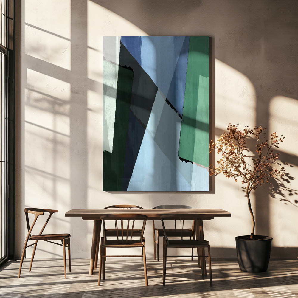 Abstract Blocks in Blue, Green and Black | Canvas