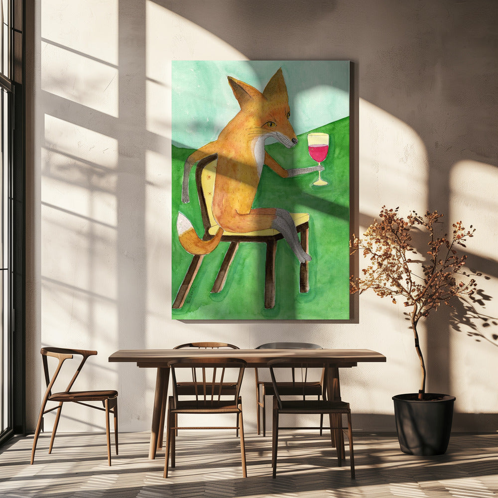 Mr. Fox drinking red wine | Canvas