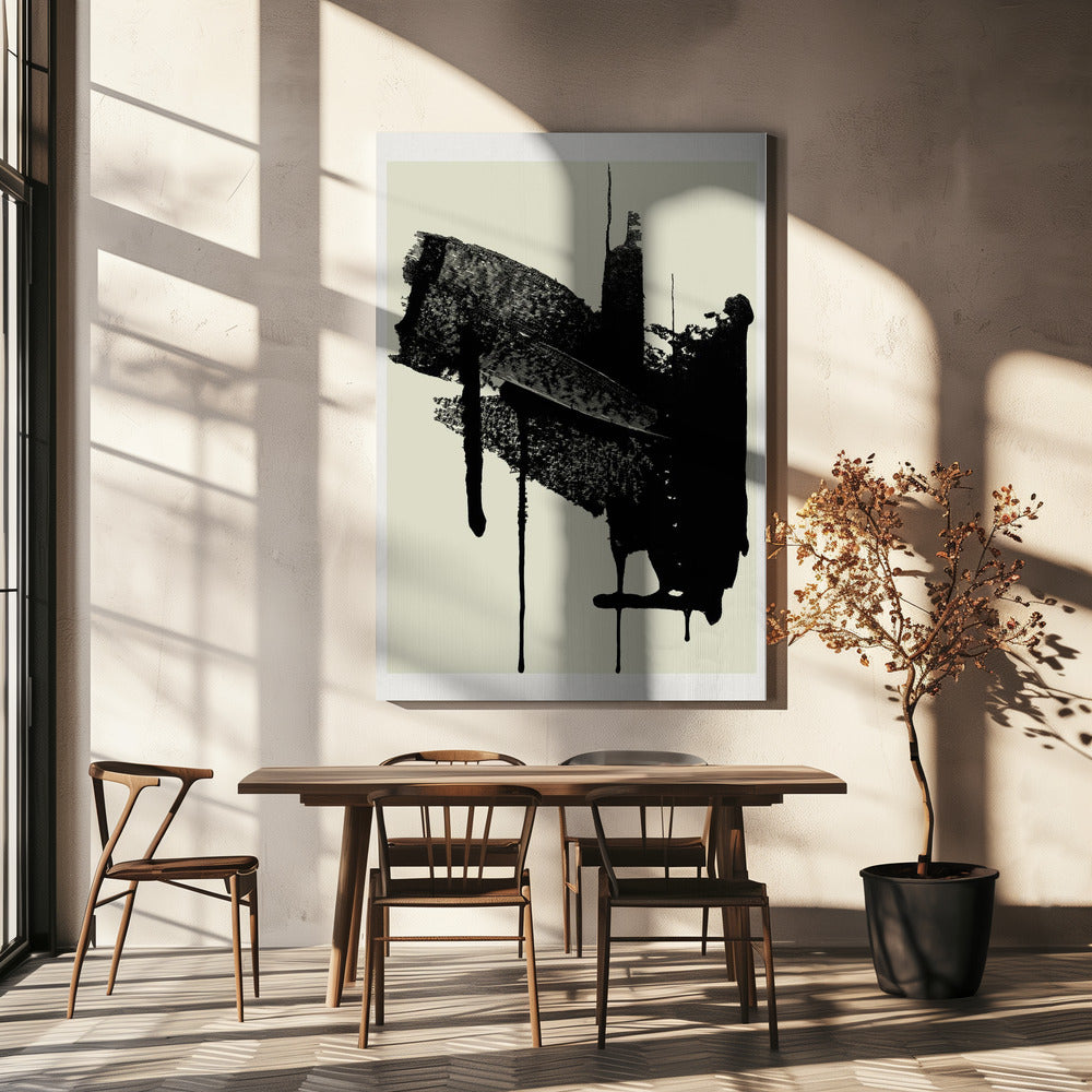 Abstract Brushstrokes in Black and Cream | Canvas