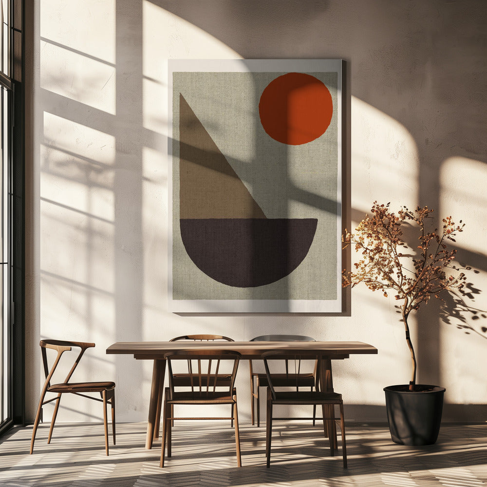 Abstract Shapes in Earth Tones with Red Circle | Canvas
