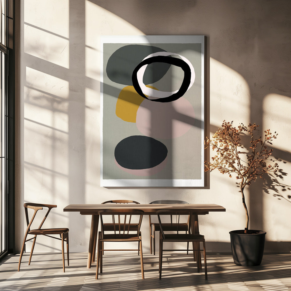 Abstract Circles in Muted Tones with Black Ring | Canvas