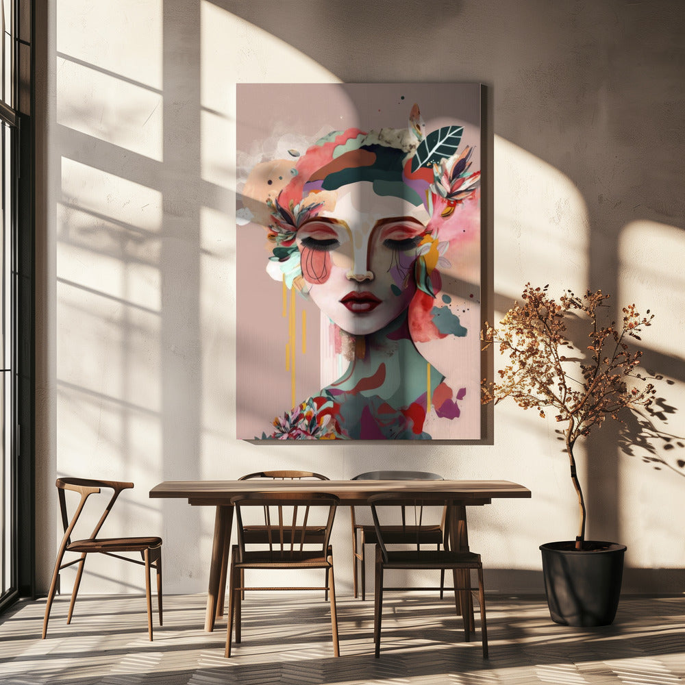 Woman Face Portrait with Floral Elements | Canvas