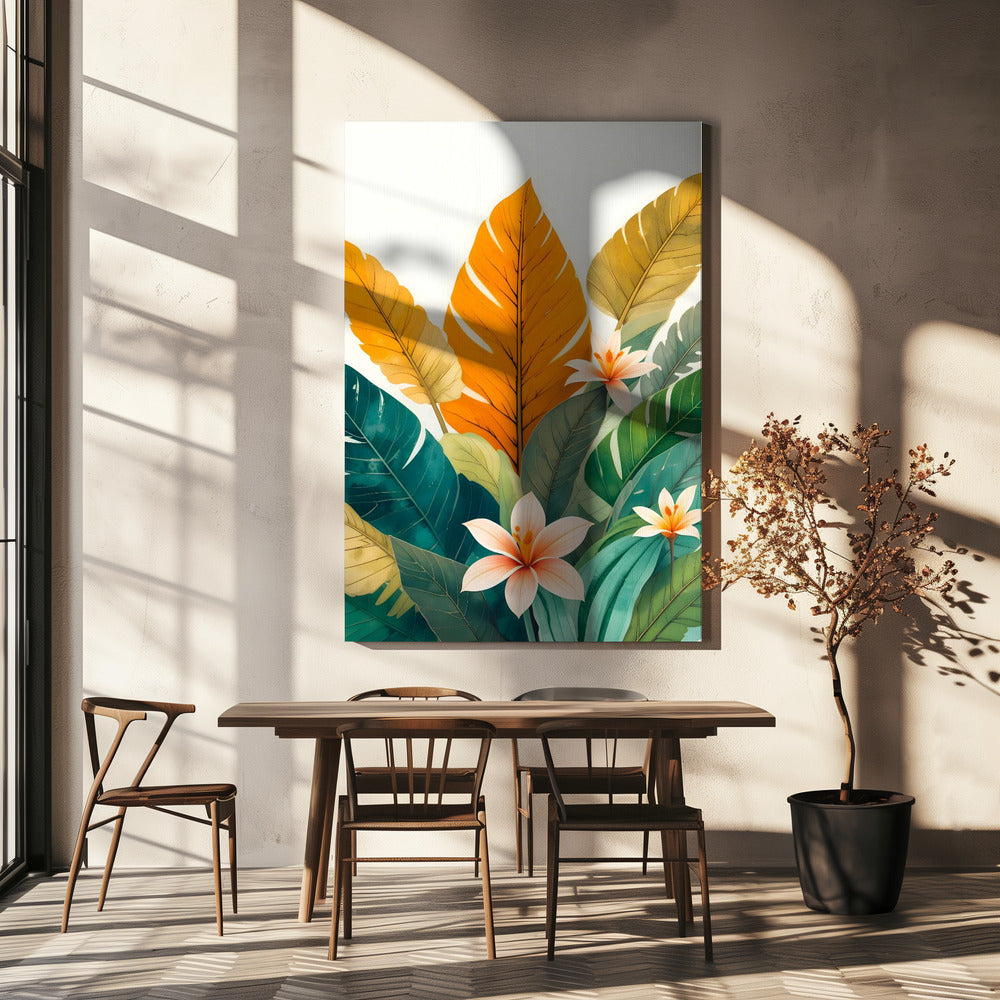 Tropical Leaves And Delicate Flowers | Canvas