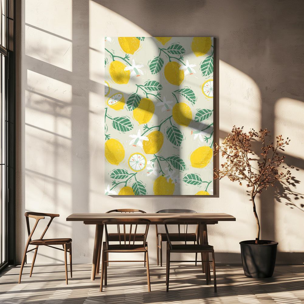 Yellow Lemon and Green Leaves | Canvas