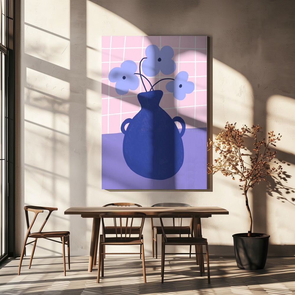 Minimalist Vase with Blue Flowers | Canvas