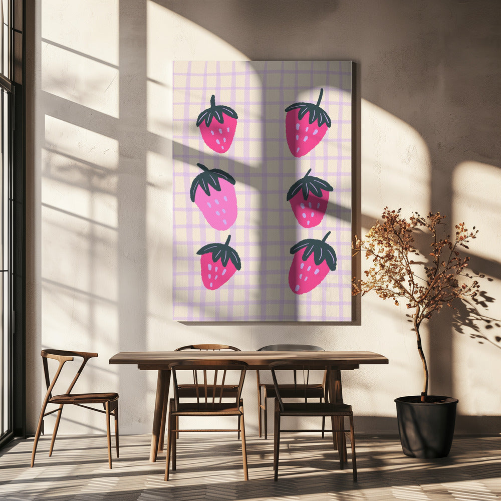 Abstract strawberries on a grid pattern | Canvas
