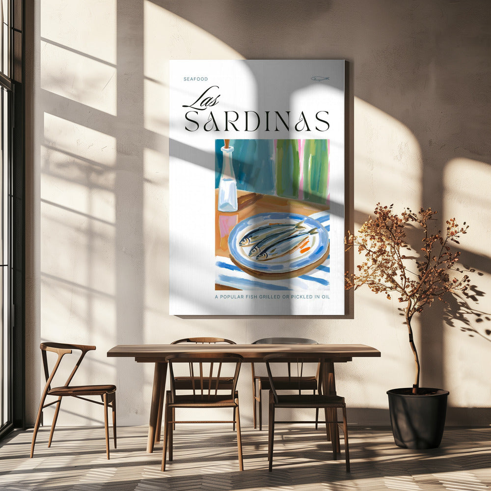 Plate of sardines with Bottle | Canvas