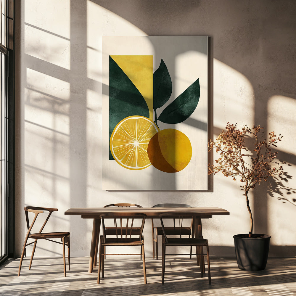 Yellow Lemon with Green Leaves Serenity | Canvas