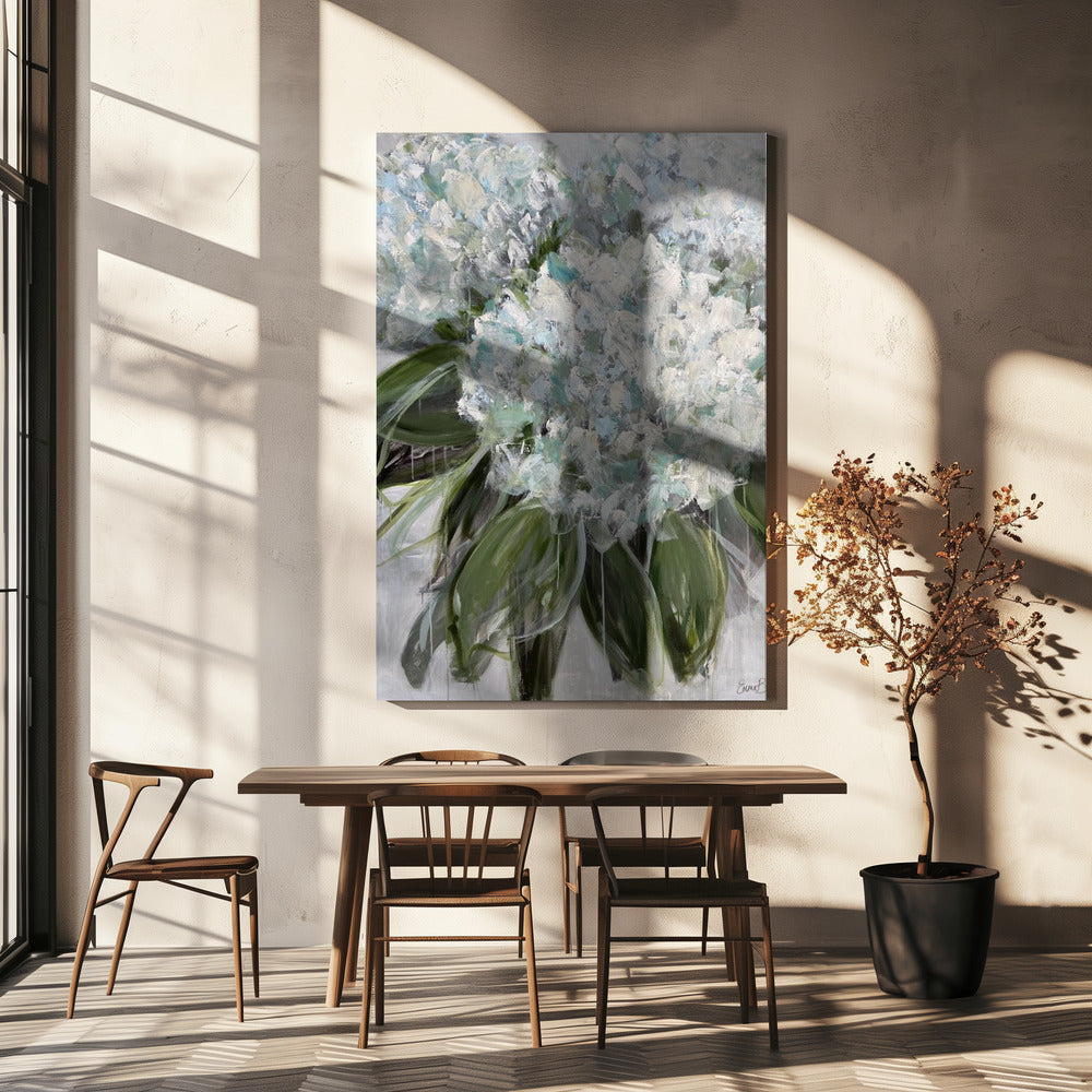 Delicate White and Blue Hydrangeas | Canvas