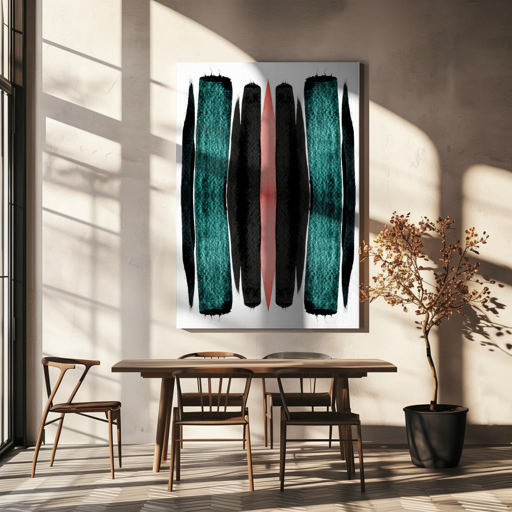 Turquoise And Black Vertical Stripes | Canvas