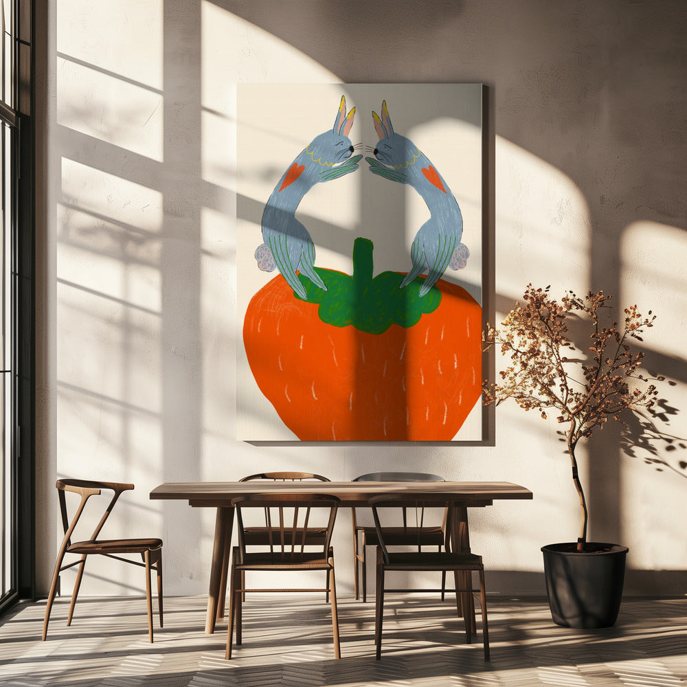 Rabbits on Strawberry | Canvas