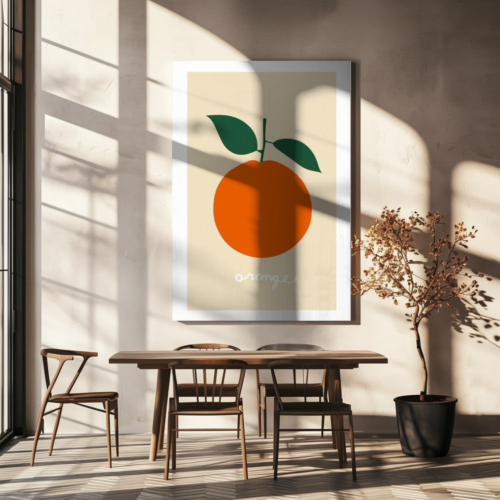 Stylized Orange With Dark Green Leaves | Canvas