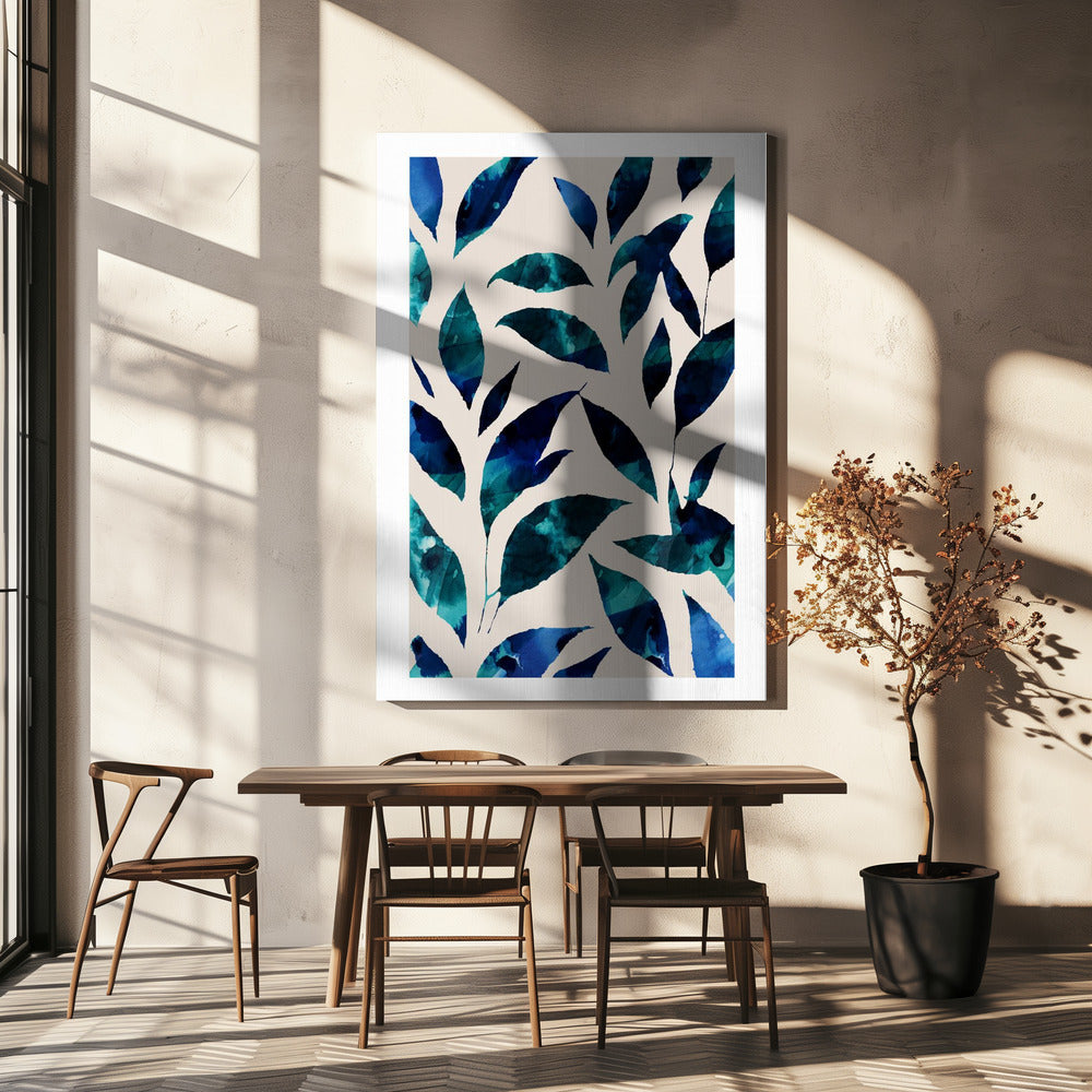 Leaves In Shades Of Blue And Green | Canvas
