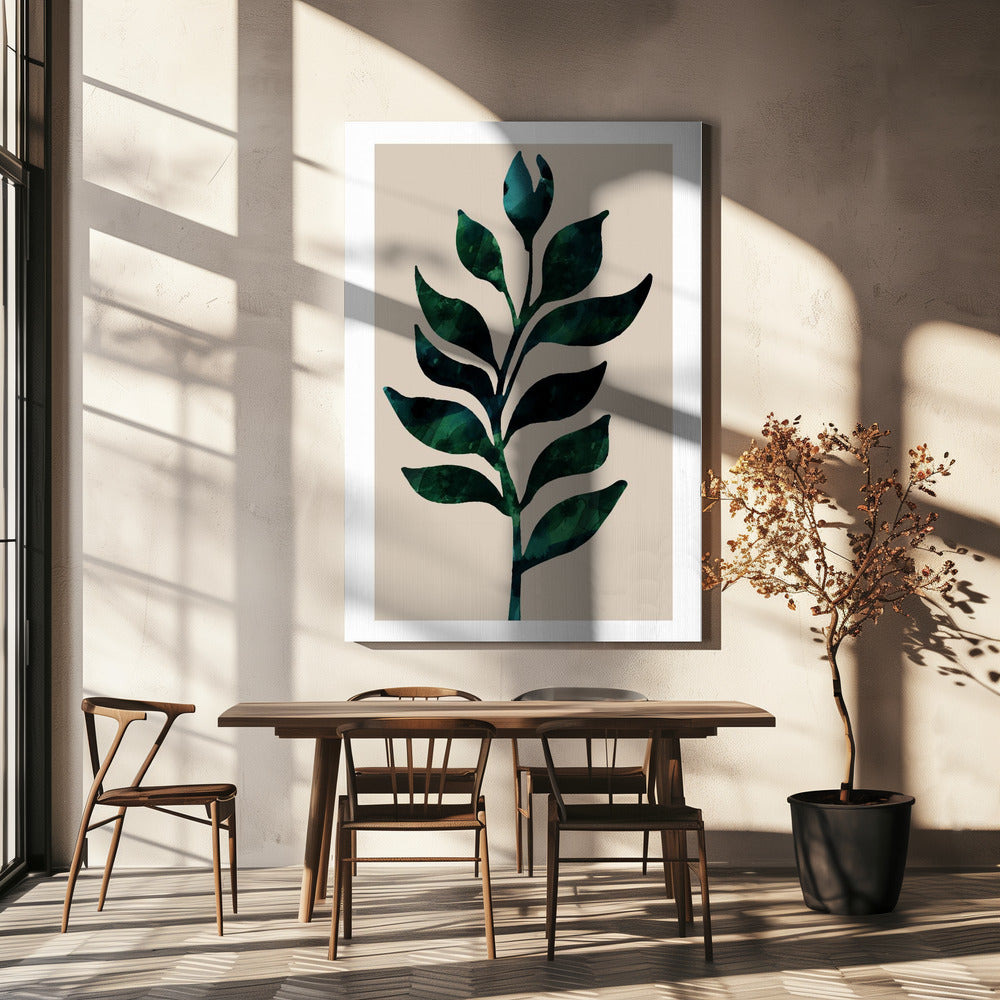 Stylized Plant Motif With Dark Green Leaves | Canvas