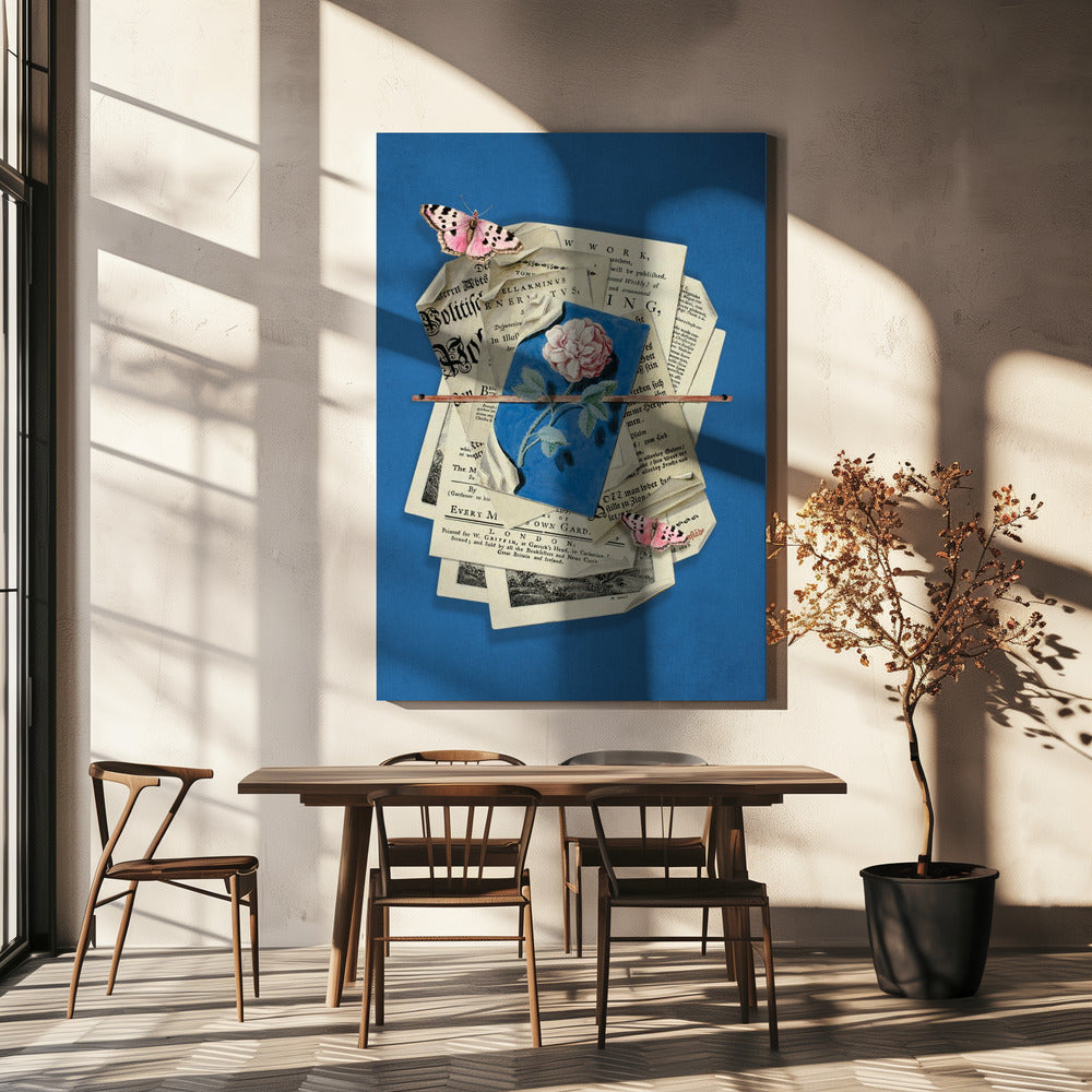 Pink Rose Surrounded By Vintage Paper | Canvas